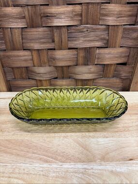 Indiana Glass Olive Green Pressed Glass Relish Dish